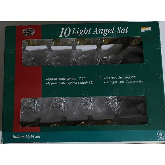 Vtg Sterling 10 Light Angel Set w Gold Wings & Clips Christmas Tree Lights NIB - Picture 1 of 7